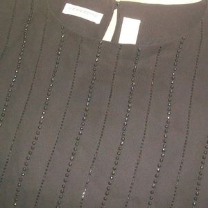 Women's Liz Claiborne Black Blouse Top Long Sleeve Beaded Size 16 XL Semi Sheer